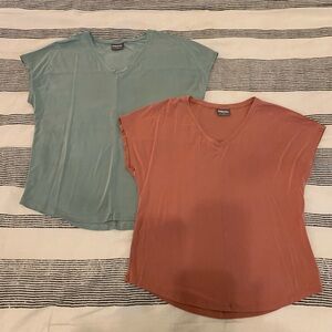 Flowy V-Neck Tops - Teal and Choral